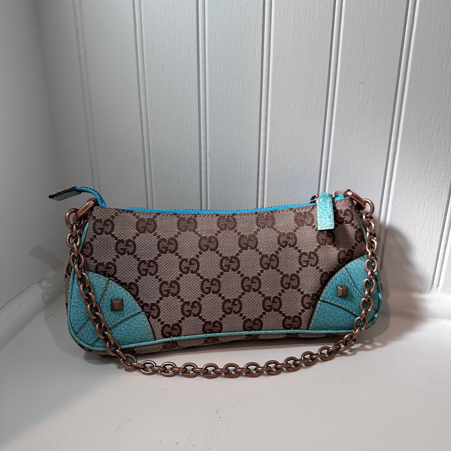 Gucci GG Canvas Leather Chain Hand Bag