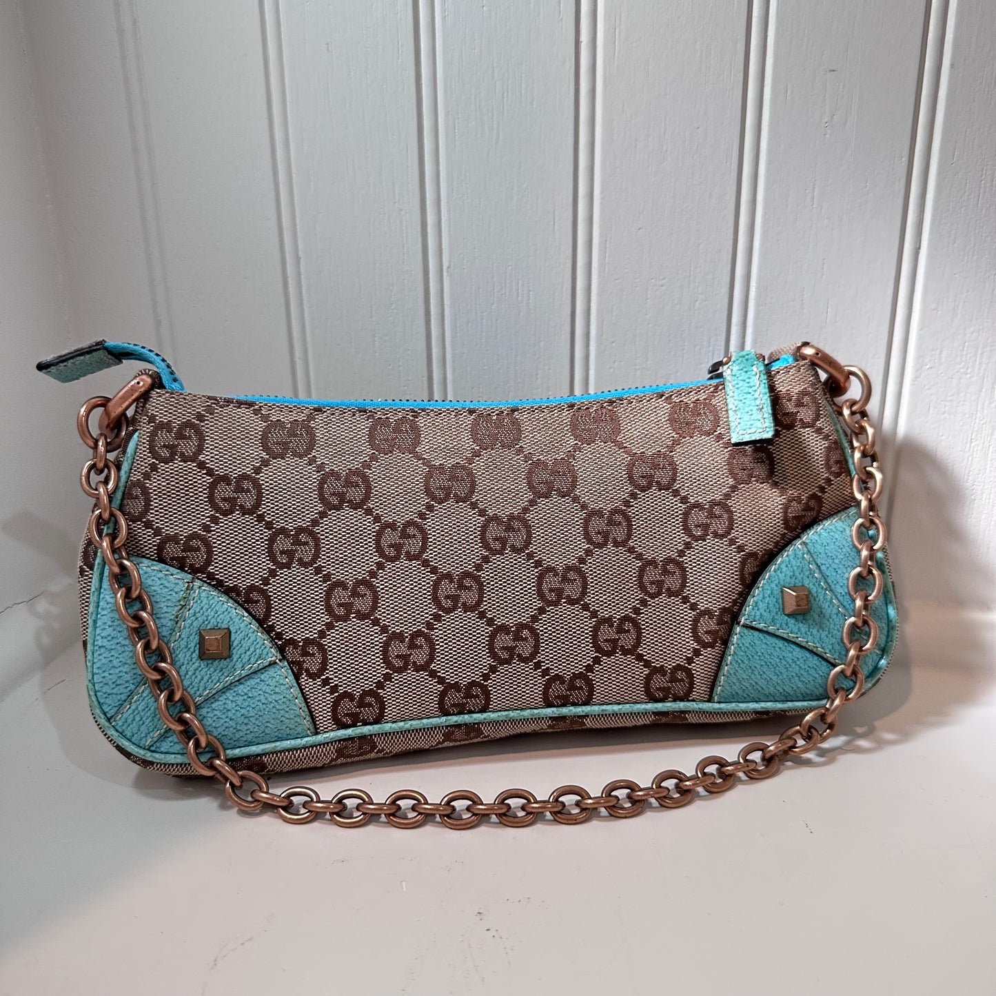 Gucci GG Canvas Leather Chain Hand Bag