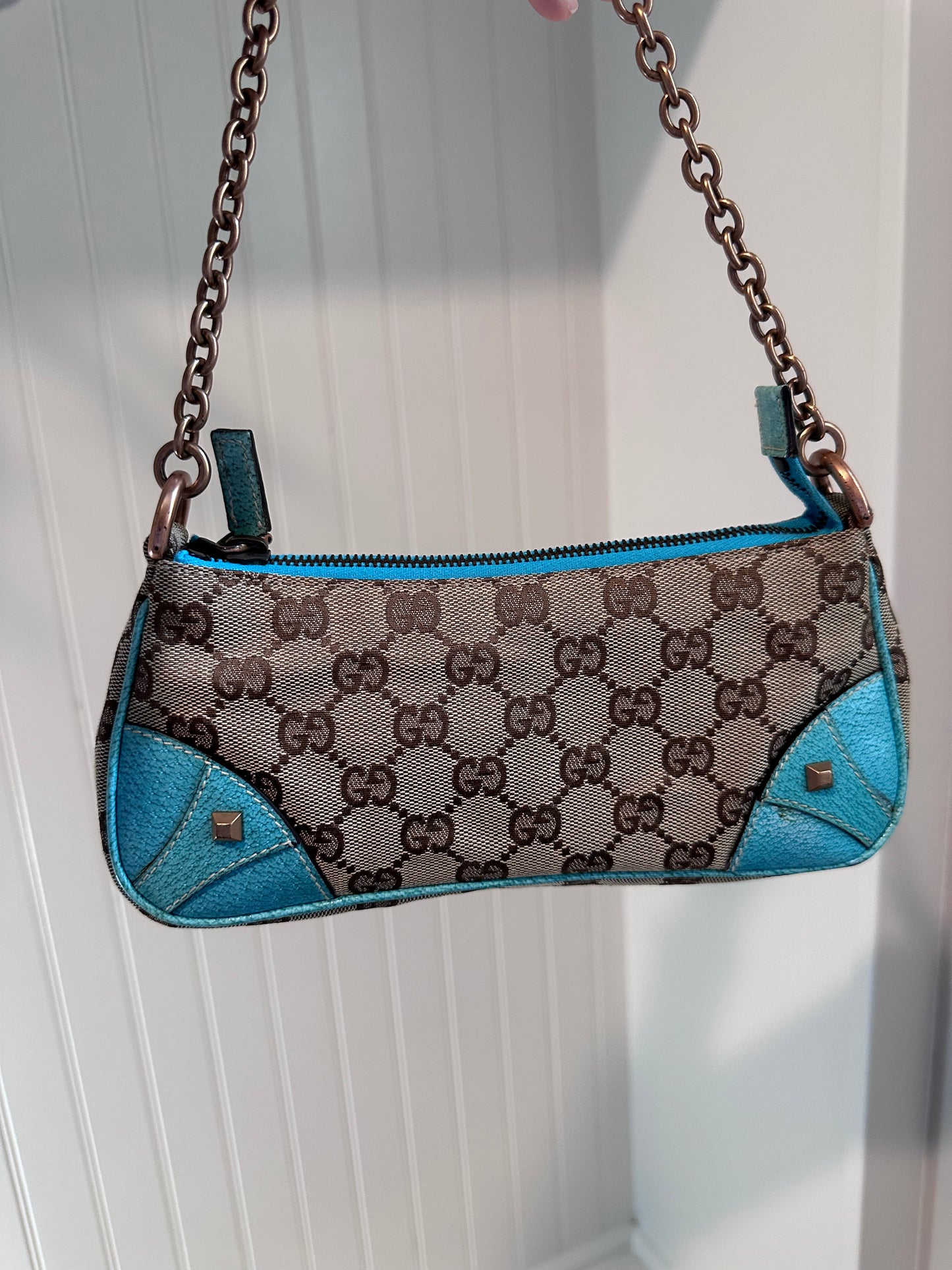 Gucci GG Canvas Leather Chain Hand Bag