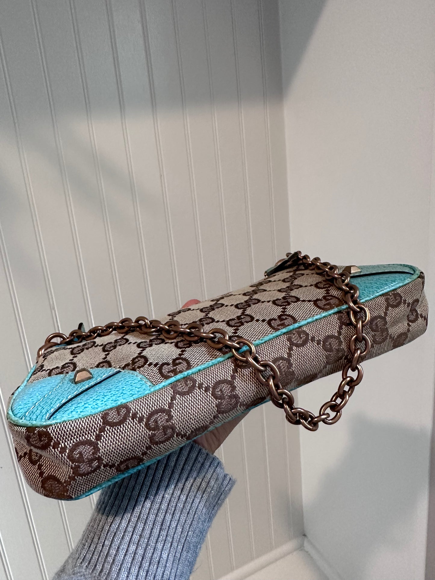 Gucci GG Canvas Leather Chain Hand Bag