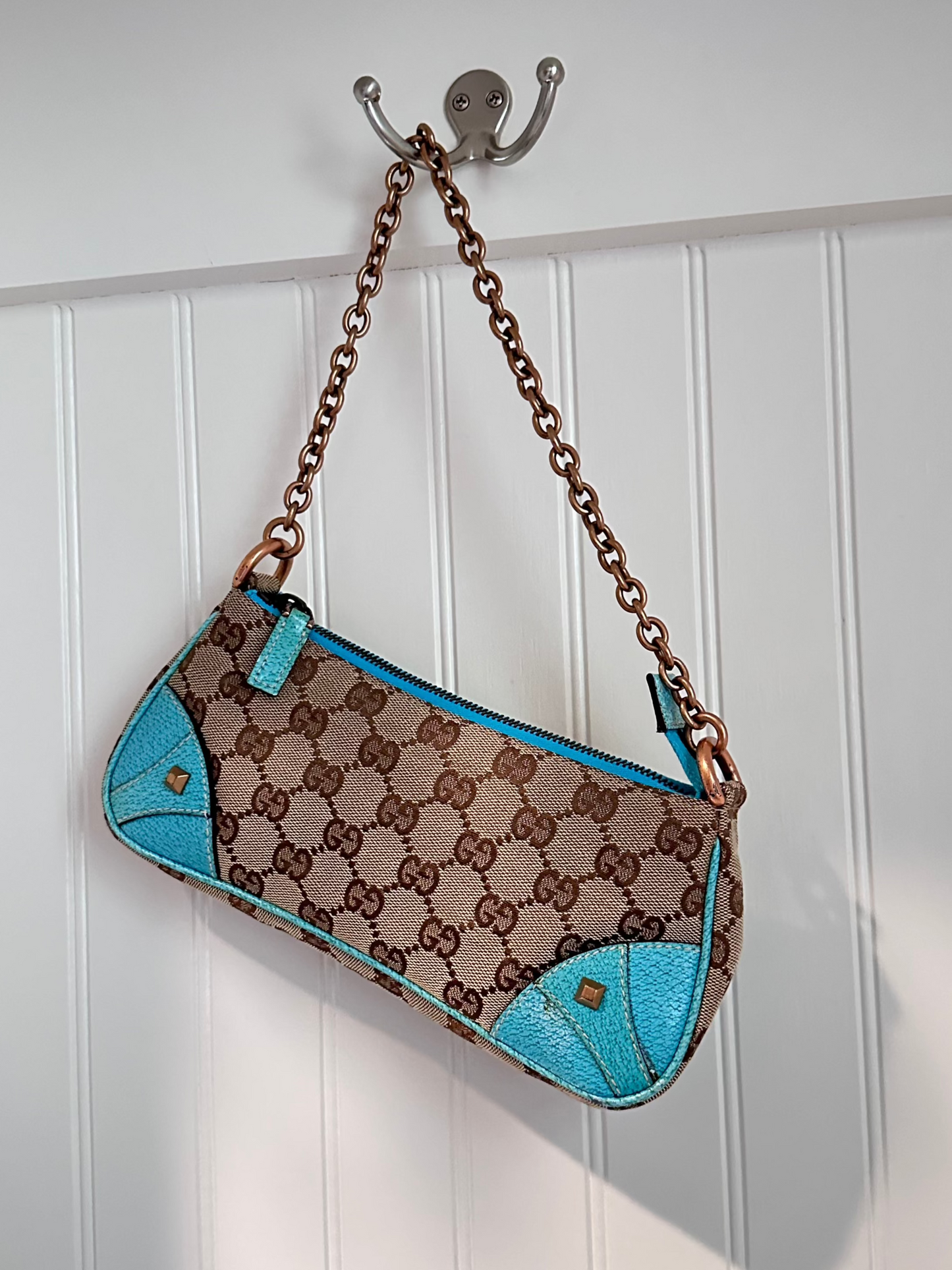 Gucci GG Canvas Leather Chain Hand Bag